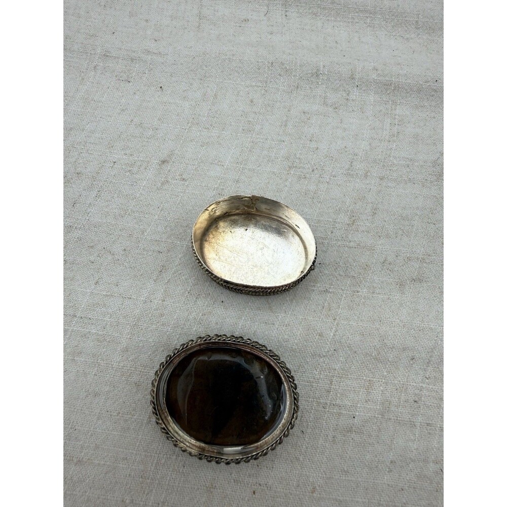 Vintage Tiger Eye Stone Trinket Box Made In India Oval Jewelry Pill Box - Picture 6 of 10